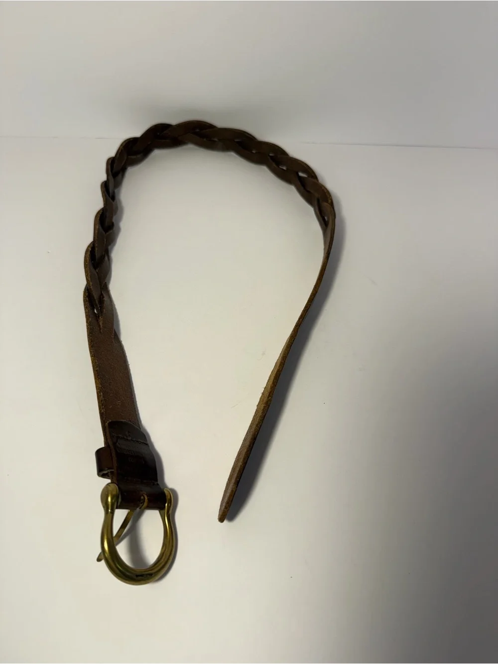 Vintage 90s Great Land Dark Brown Braided Leather Belt Solid Brass Small